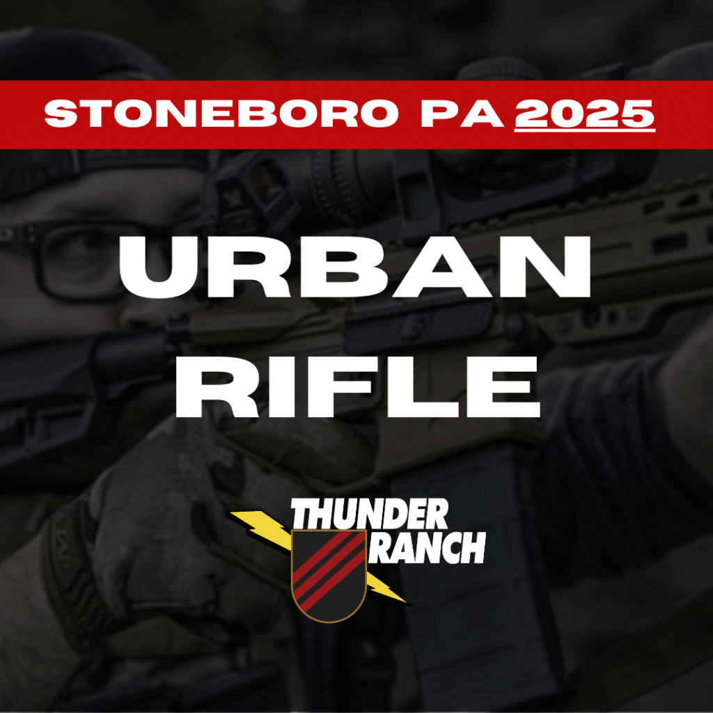 Griffin Arms is hosting a Thunder Ranch Urban Rifle course  in Stoneboro, PA.
Created in 1983 this course is still the one most copied but not duplicated by other institutions. Urban rifle is the cornerstone of the personal defensive doctrine of this school and has been since the schools inception.
Very simply, this is the way to defend yourself with a rifle in what most people would consider handgun distance. Generally for magazine fed rifles(AR15, AK47 etc.), but other rifle types accepted. Low power(1-6) or red dot type optics recommended, but it is also recommended that backup iron sights be available somewhere on the rifle.
This course is condensed for Griffin Arms from the normal 3-day course at the ranch. Be prepared to work hard both days.